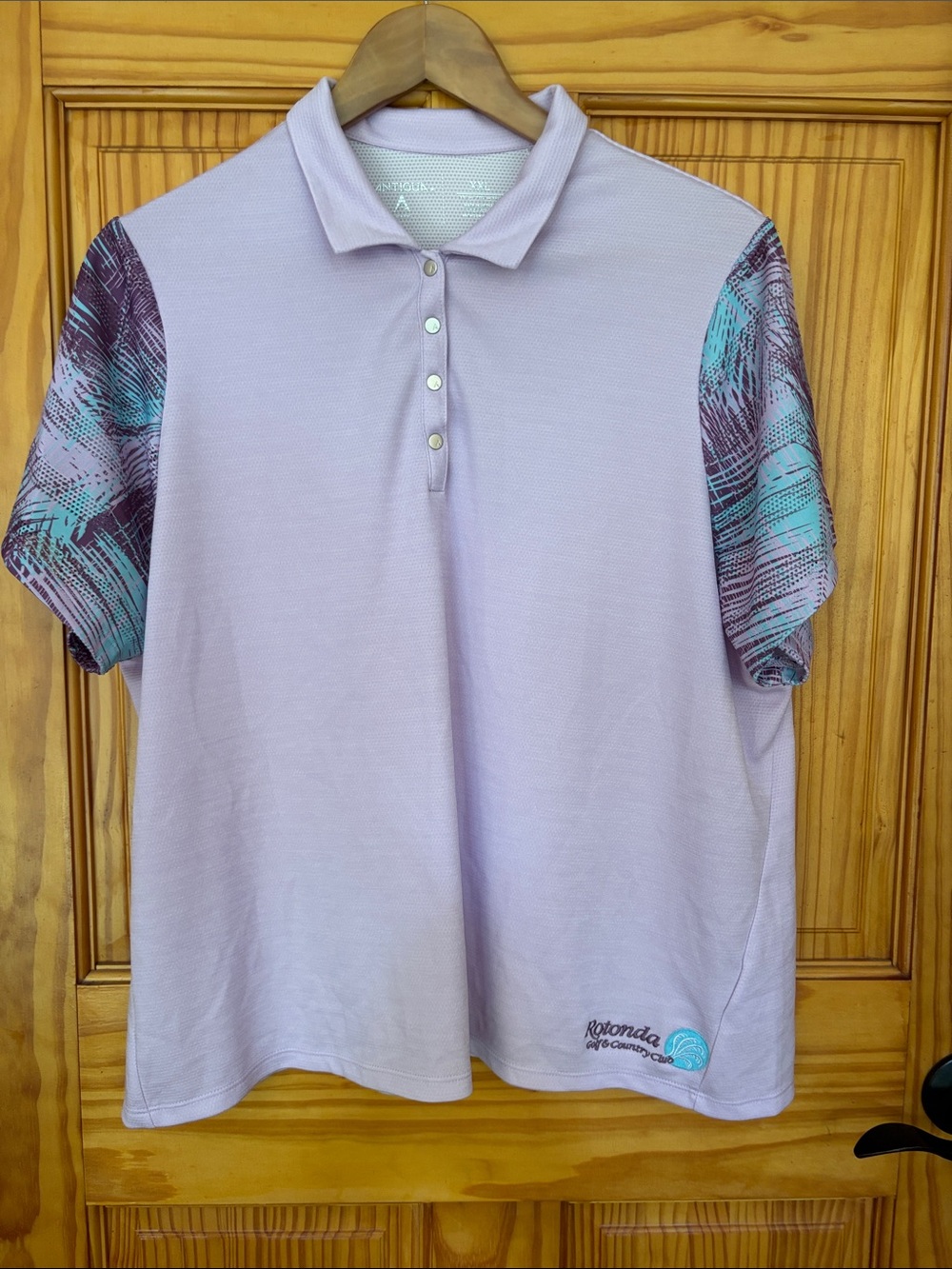 Antigua Lavender Polo with Teal and Purple Patterned Sleeves